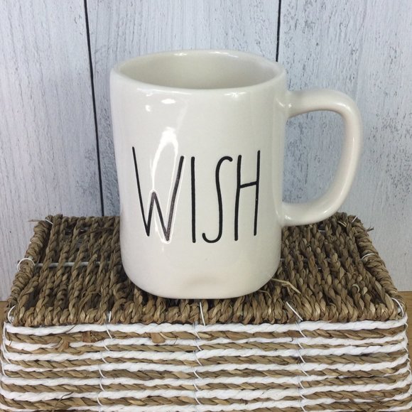 Rae Dunn Artisian 'Wish' Mug, Cream black letters - Picture 2 of 6